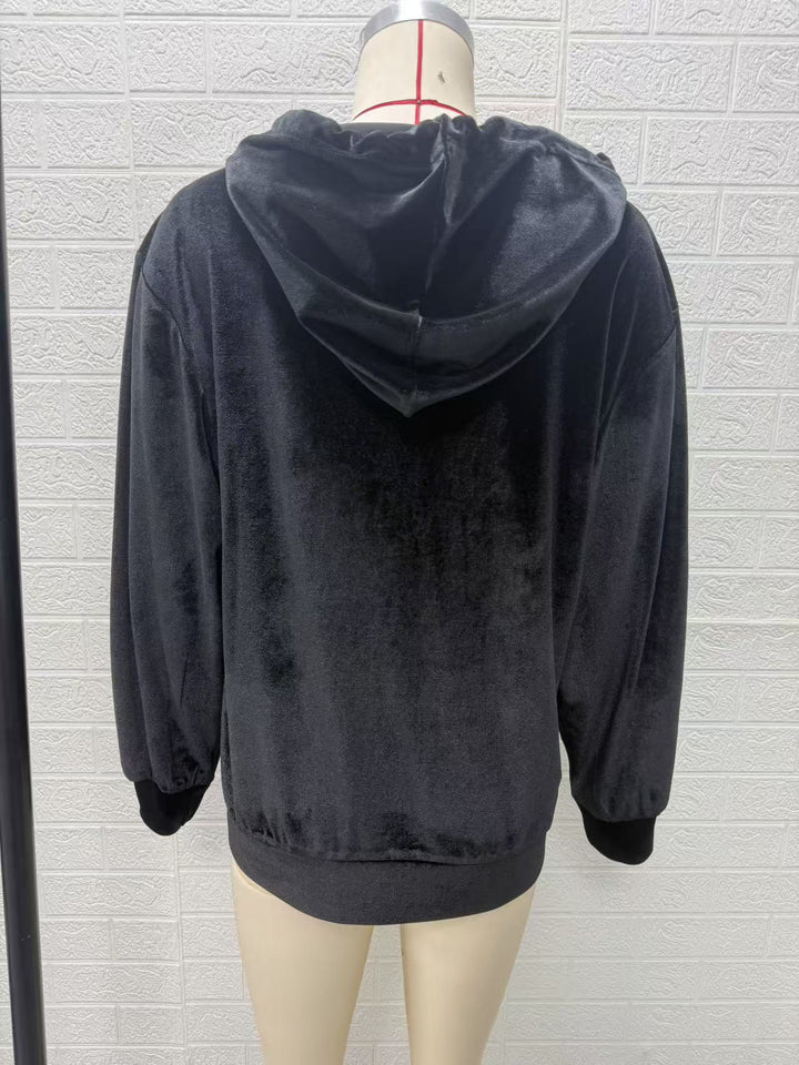 Damen Oversize Samt-Kapuzenjacke mit elastischem Saum und weiten Ärmeln Drune