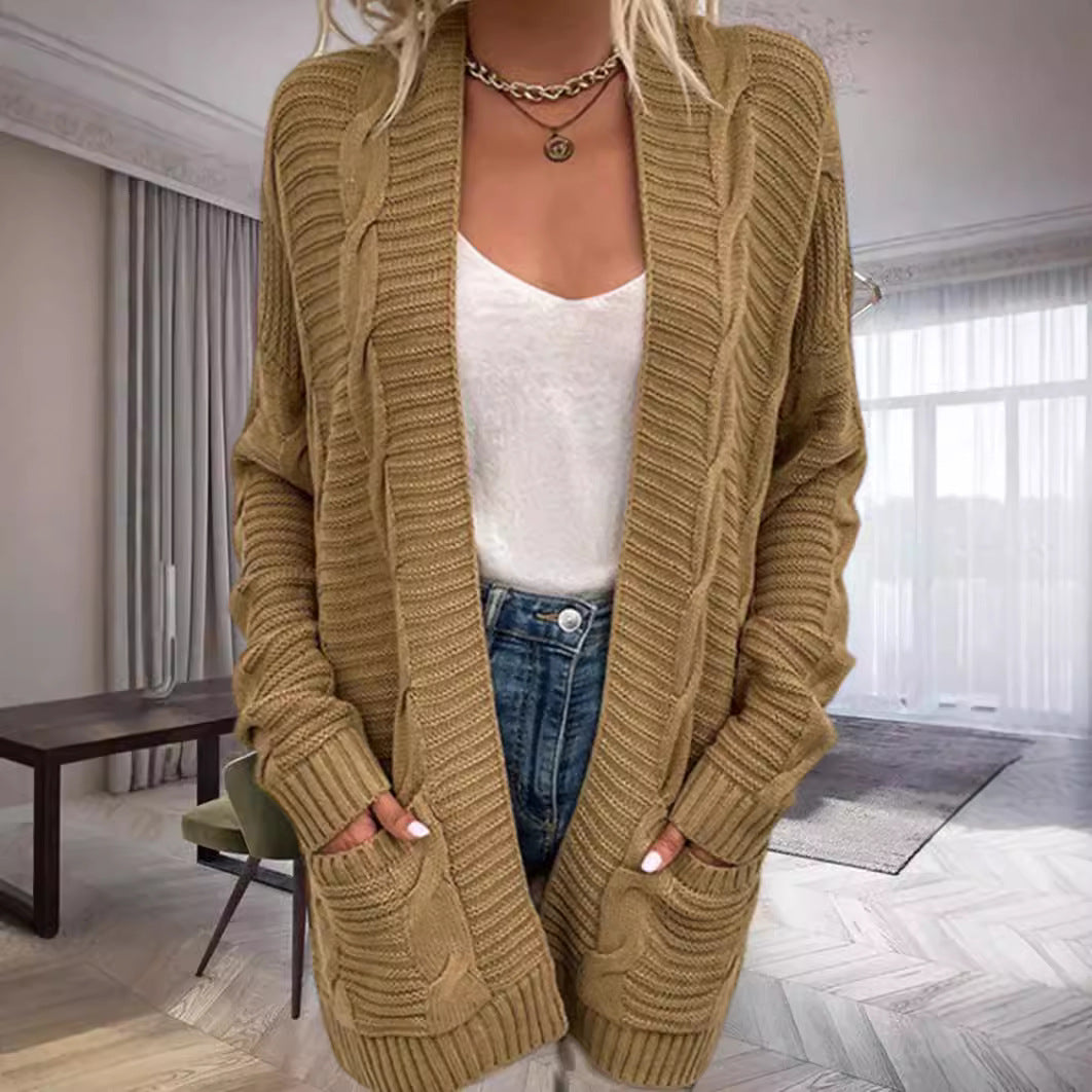 Damen Grobstrick-Cardigan mit strukturierten Ärmeln und tiefen Taschen Drune