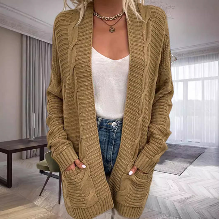 Damen Grobstrick-Cardigan mit strukturierten Ärmeln und tiefen Taschen Drune