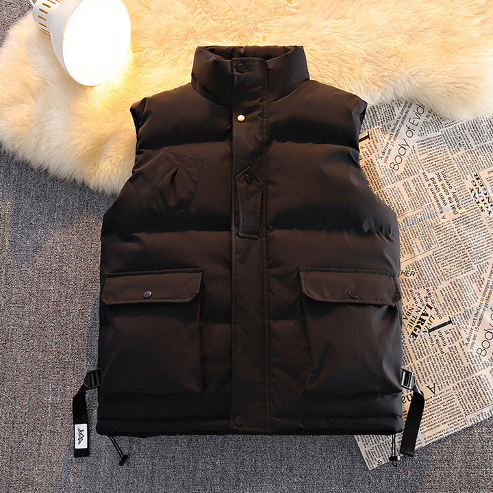 Herren wattierte Steppweste mit Utility‑Taschen, Kordelzugsaum & Stehkragen Drune