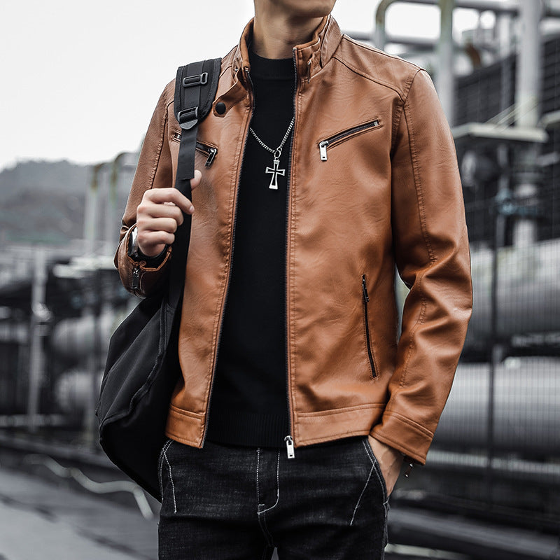 Herren Stilvolle Kunstlederjacke Drune
