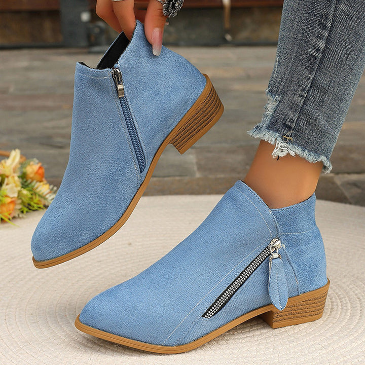Damen Kurzschaft-Stiefeletten mit seitlichem Reißverschluss und kleinem Blockabsatz Drune