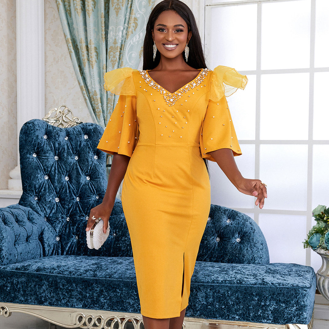 Damen Elegantes Cocktailkleid mit funkelnden Applikationen Drune