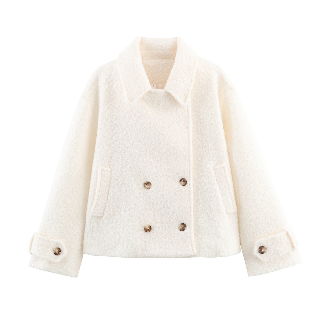 Damen nan kastige Bouclé-Jacke mit kurzem Schnitt, doppelreihiger Knopfleiste und Manschettenriegel Drune