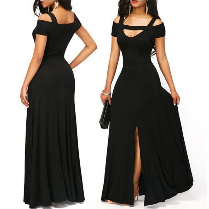 Damen Maxikleid mit schulterfreiem Design und elegantem Schlitz Drune