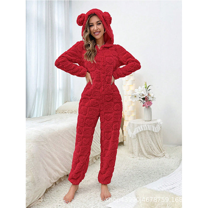 Damen Gemütlicher Fleece-Overall mit Kapuze Drune