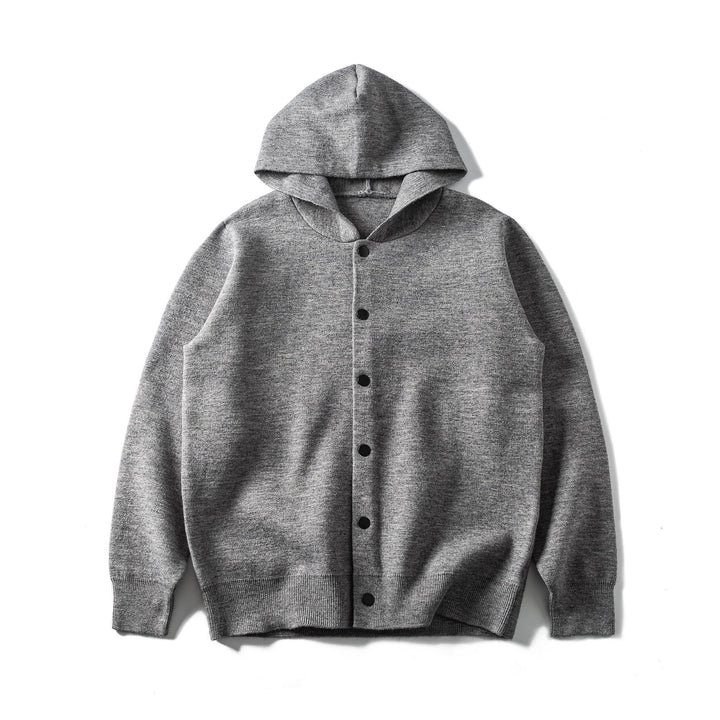 Unisex Leichte Kapuzen‑Strickjacke mit Druckknopfleiste und Rippbündchen Drune