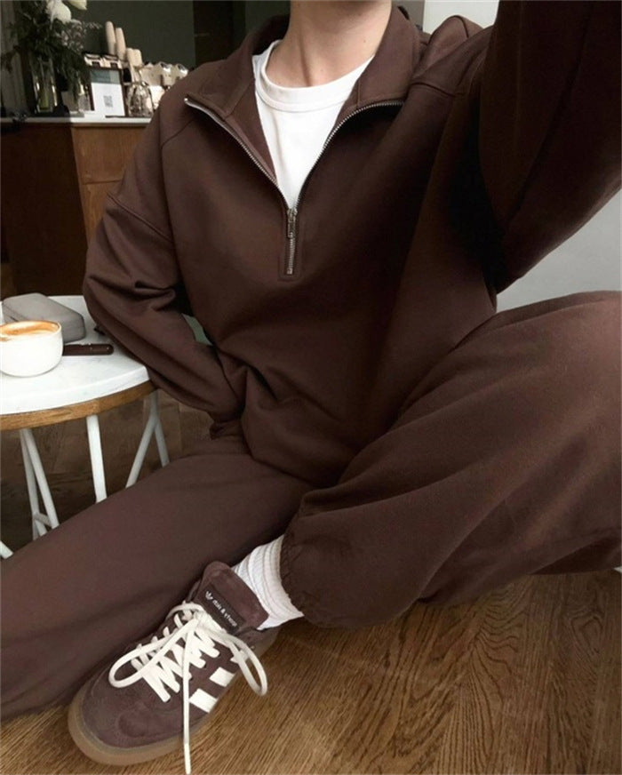 Damen Zweiteiliges Sweatset mit Stehkragen-Halbzip und Relaxed-Oversize-Schnitt Drune
