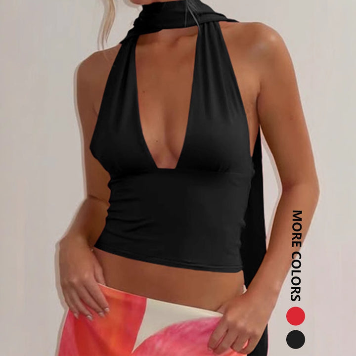 Damen asymmetrisches Top mit variablem Krawattendetail Drune