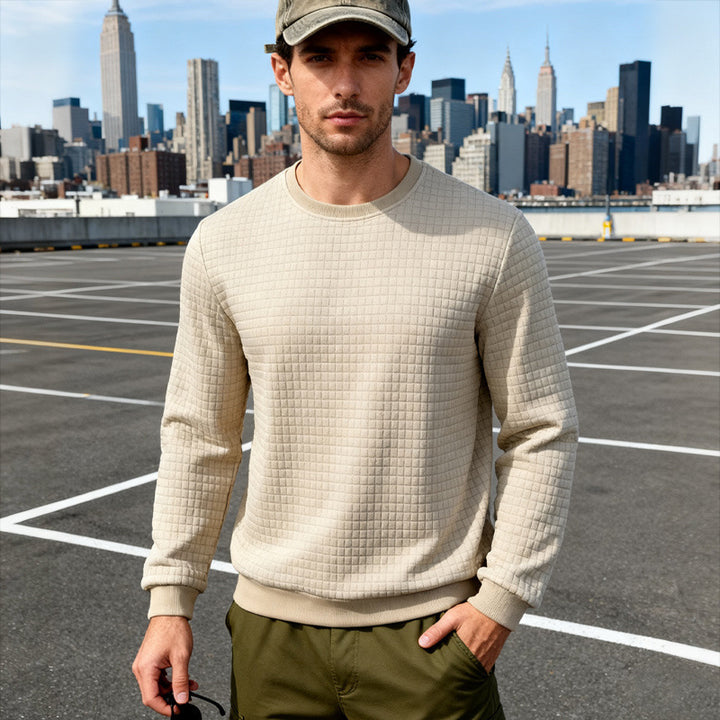 Herren Strukturierter Waffelstrick-Pullover aus Baumwollmix mit Rundhalsausschnitt Drune