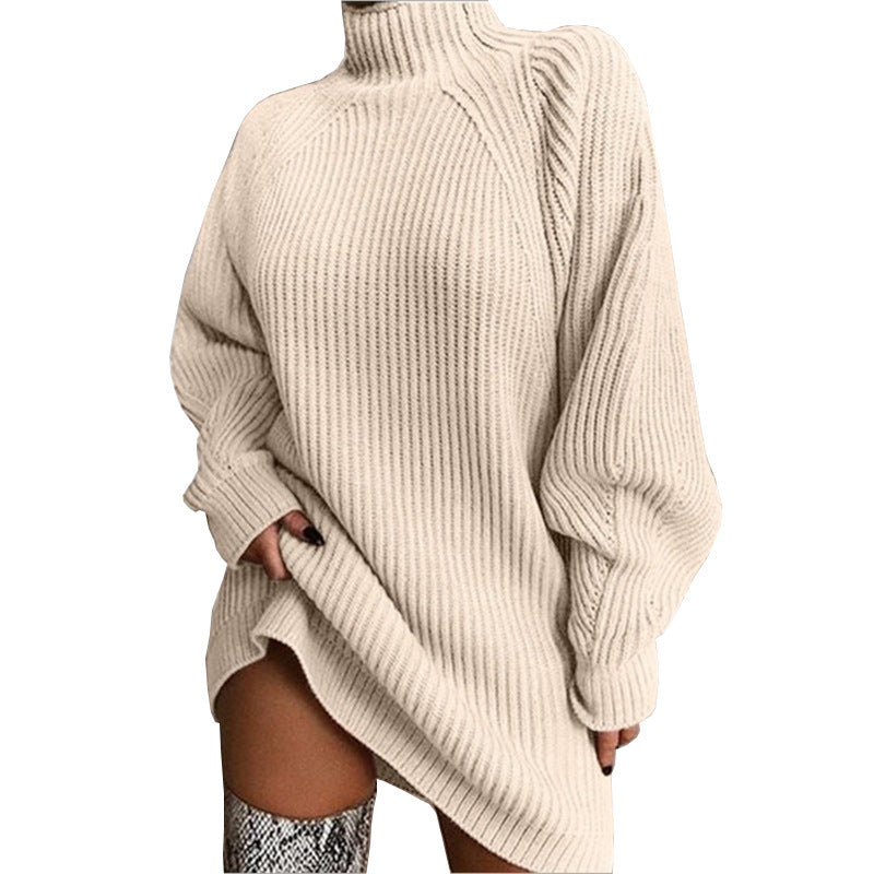 Damen Oversized Strickpullover mit hohem Kragen und Rippstruktur Drune