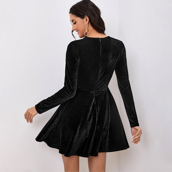 Damen Samtkleid mit taillengürtel, ausgestelltem Rock und figurformender Oberteil Drune