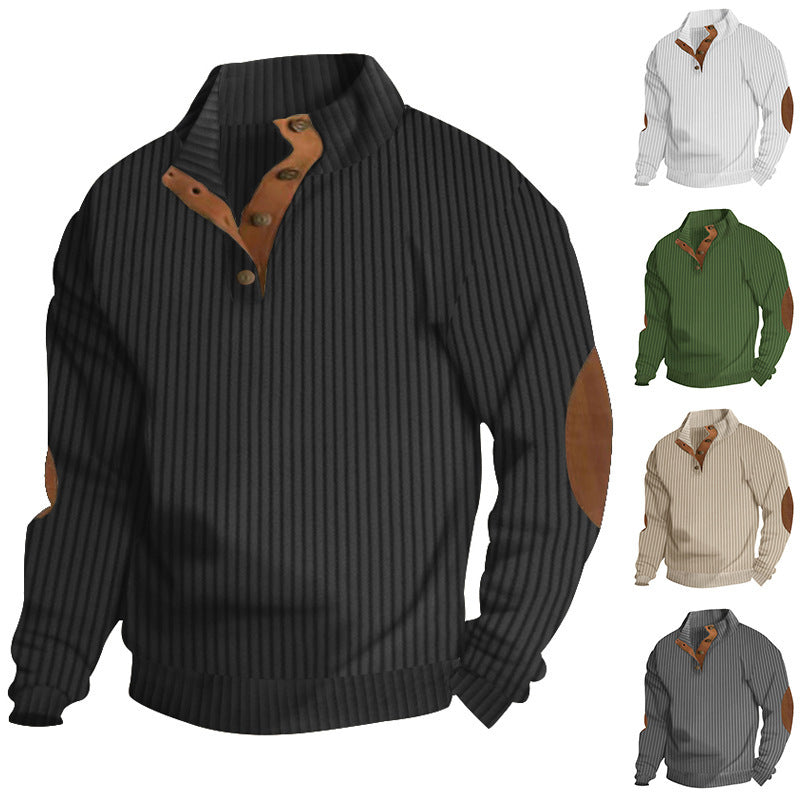 Herren Grobstrick-Troyer mit Zopfmuster, Stehkragen und Leder-Ellbogenpatches Drune