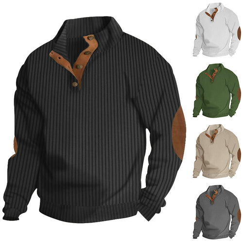 Herren Grobstrick-Troyer mit Zopfmuster, Stehkragen und Leder-Ellbogenpatches Drune