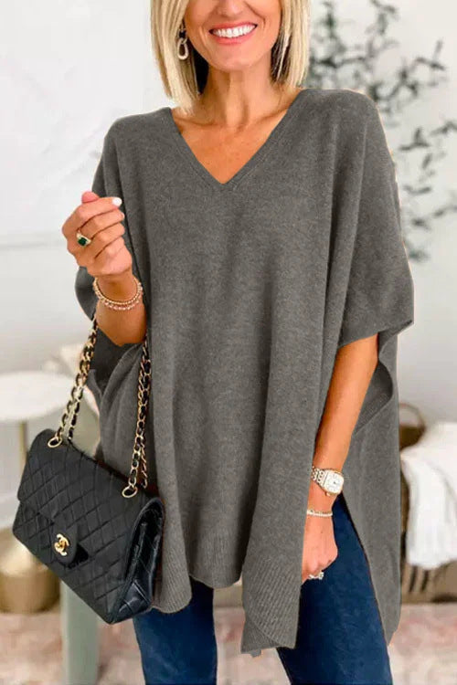 Damen Strickponcho mit V-Ausschnitt und lässigem Schnitt Drune