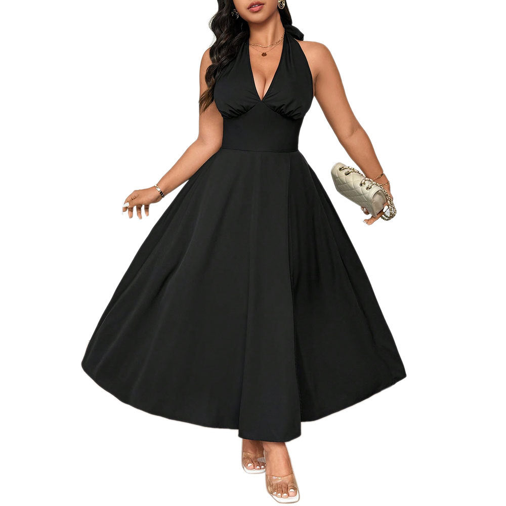 Damen elegantes etwas schwingendes Abendkleid mit tiefem V-Ausschnitt Drune