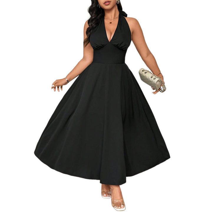 Damen elegantes etwas schwingendes Abendkleid mit tiefem V-Ausschnitt Drune