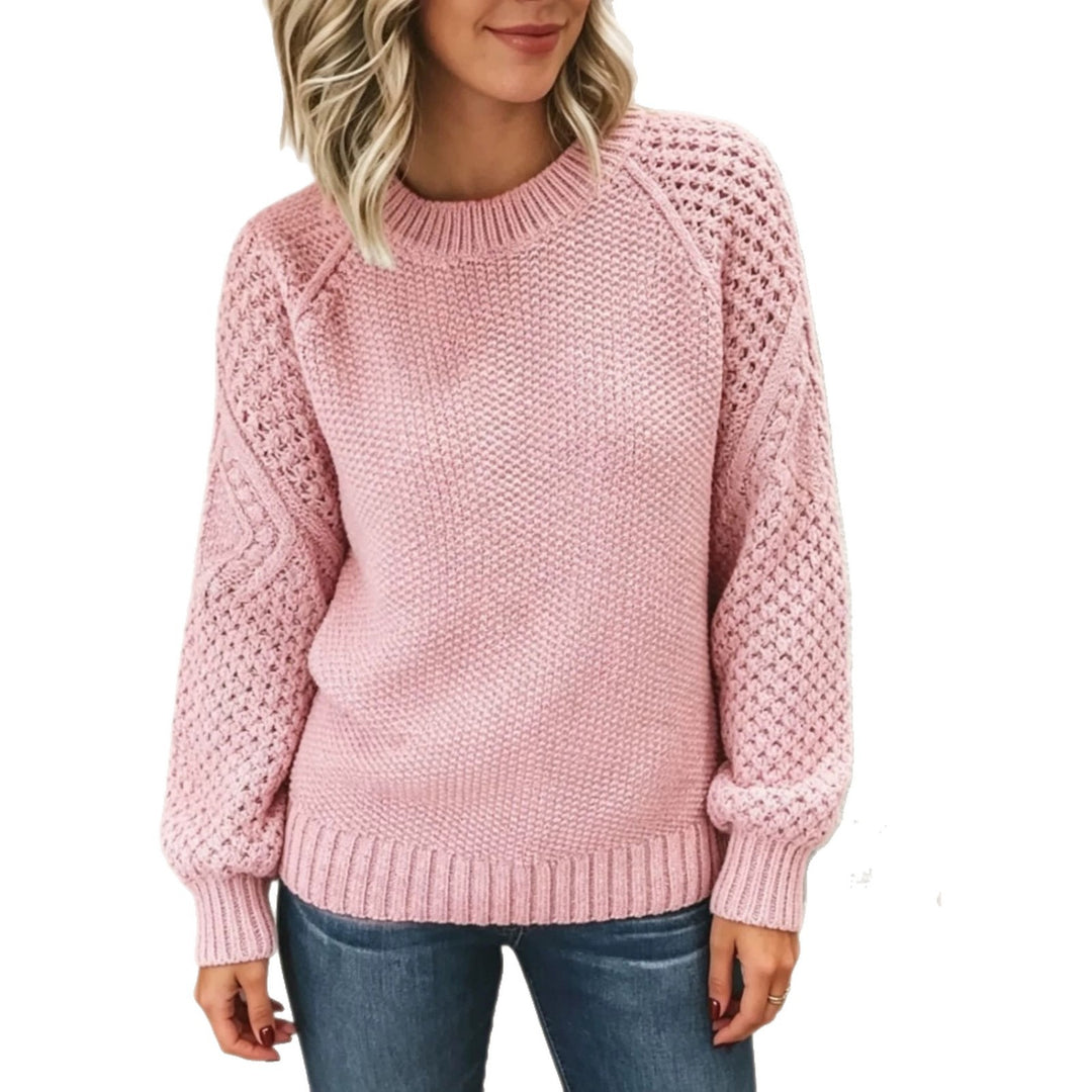 Damen Grobgestrickter Rundhals-Pullover mit Ajour- und Zopfmusterärmeln Drune