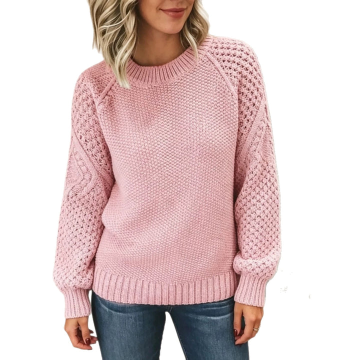 Damen Grobgestrickter Rundhals-Pullover mit Ajour- und Zopfmusterärmeln Drune