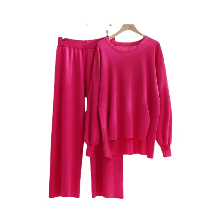 Damen lässiges Strickoberteil und Hose Set Drune
