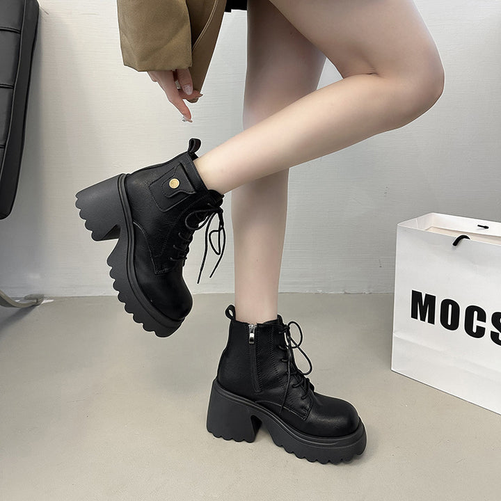Damen Chunky Stiefel mit hohem Absatz und seitlichem Reißverschluss Drune