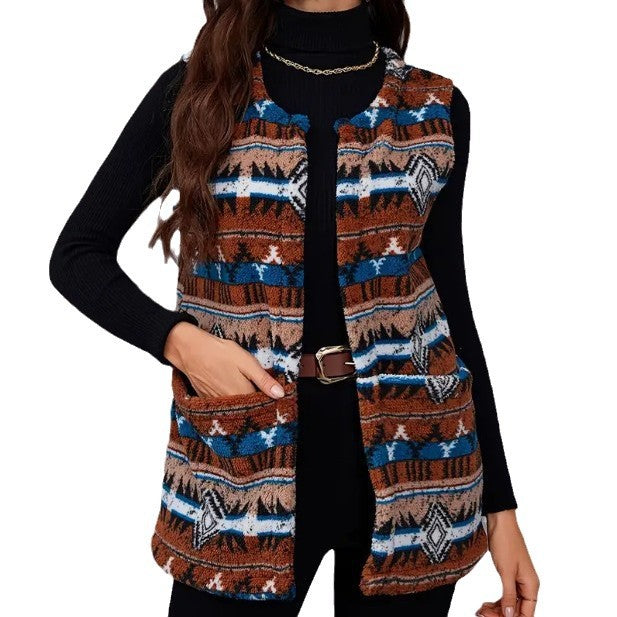 Damen Weste im Ethno-Look mit Taschen und weichem Material Drune