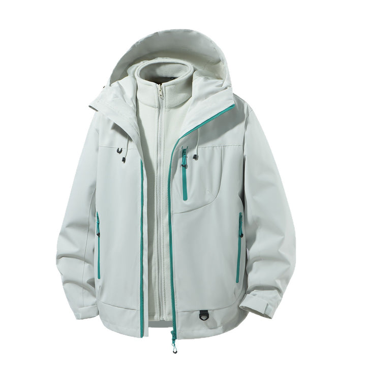 Herren zweiteiliger wasserdichter Softshell-Parka mit herausnehmbarer Fleece-Innenjacke, verstellbarer Kapuze und Multifunktions-Taschen Drune