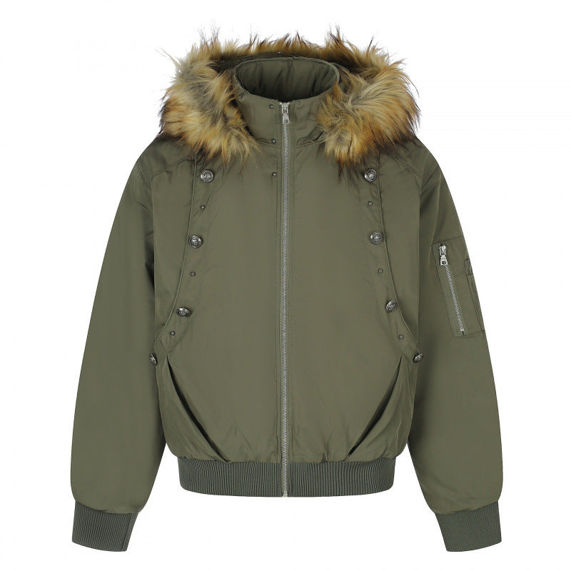 Damen Gefütterte Bomberjacke mit Kapuze und Kunstfellkragen Wattierte Winterjacke Drune