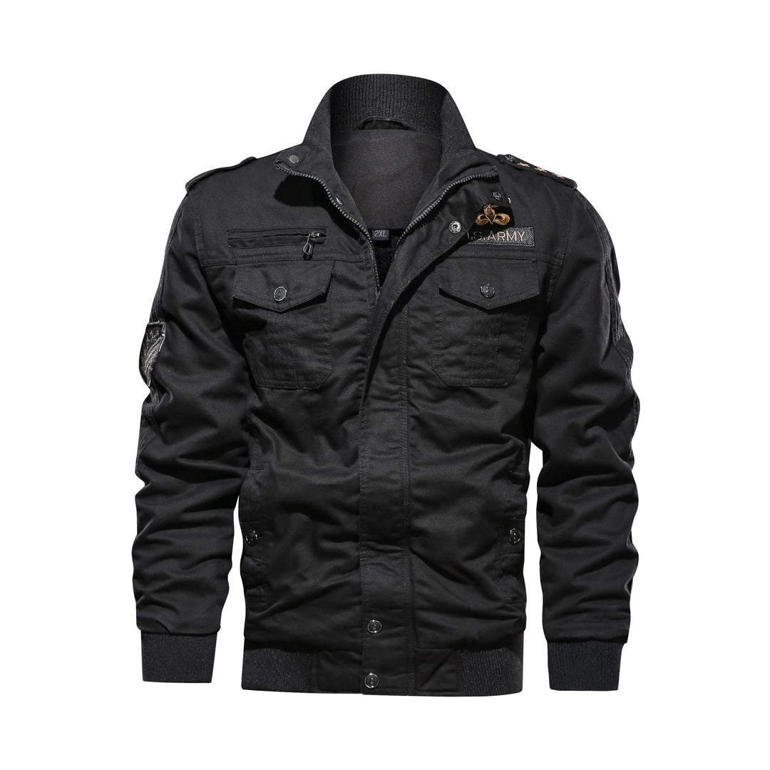 Herren Utility-Bomberjacke im Military-Stil mit Rippstehkragen und Mehrfachtaschen Drune