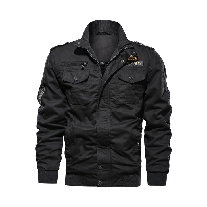 Herren Utility-Bomberjacke im Military-Stil mit Rippstehkragen und Mehrfachtaschen Drune
