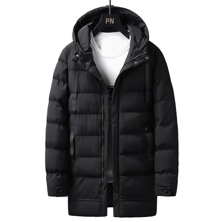 Herren Lange gestepptes Thermo-Parka mit Kapuze, Reißverschluss & Utility-Taschen Drune