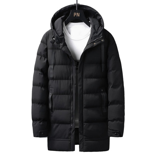 Herren Lange gestepptes Thermo-Parka mit Kapuze, Reißverschluss & Utility-Taschen Drune