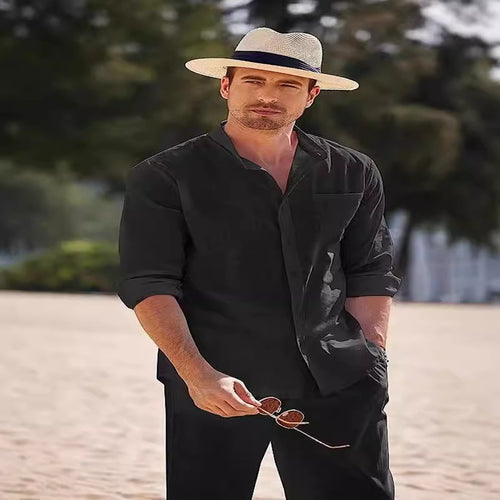 Herren elegantes Langarmhemd mit bequemer Hose Drune