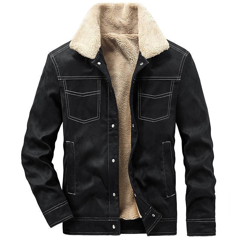 Herren Wildleder‑Optik Truckerjacke mit Teddyfutter und Druckknopfverschluss Drune