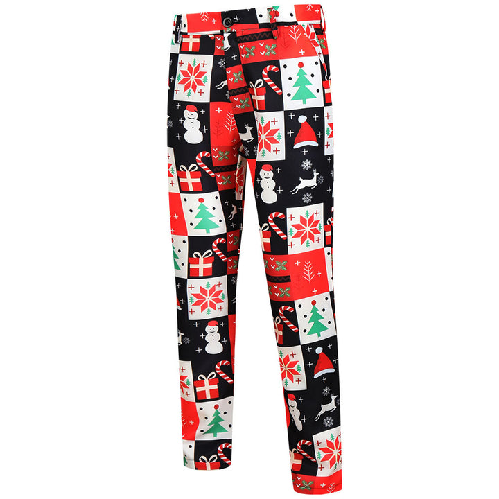 Herren Festliches Weihnachtsanzug-Set Sakko Weste Hose mit Patchmuster und Slim-Fit-Schnitt Drune