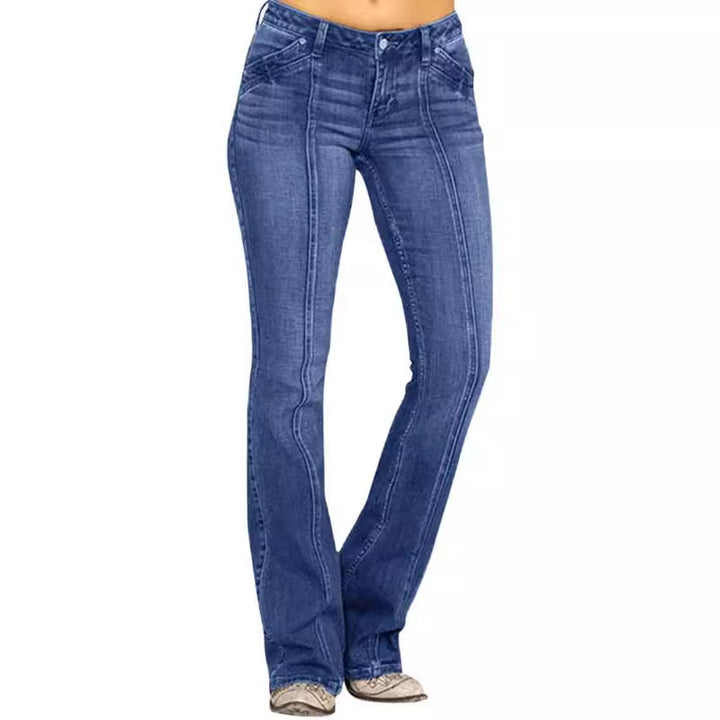 Damen nan weite Schlagjeans mit hochgeschnittener Taille, figurbetontem Hüftschnitt und elastischem Denim Drune