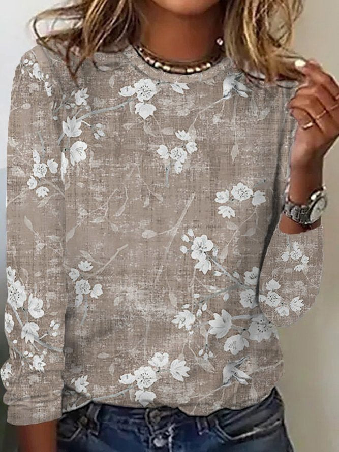 Damen Langarmshirt mit floralem Druck und weichem Stoff Drune