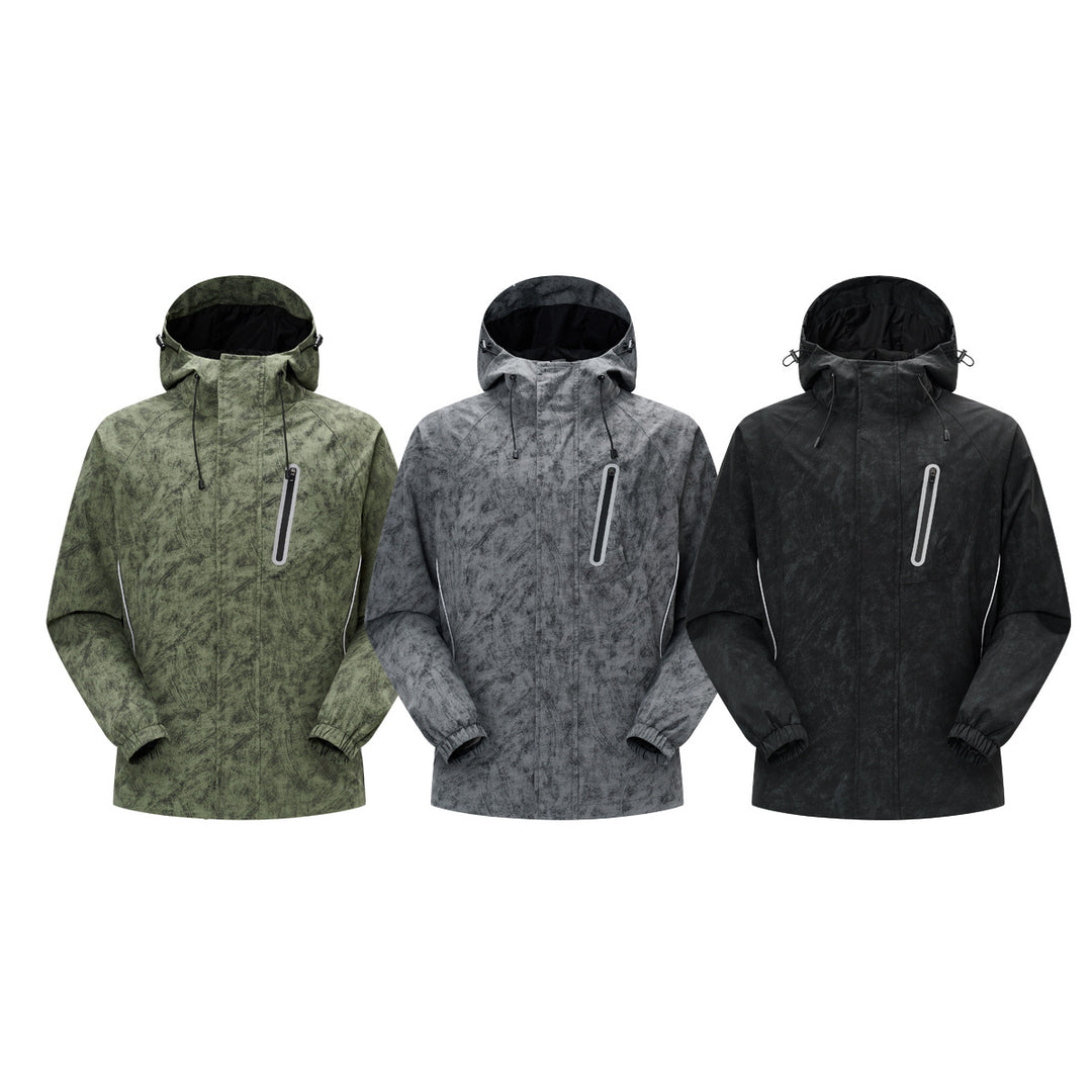 Herren technische Regenjacke mit Kapuze, wasserdichtem Material und Brust-Reißverschluss Drune