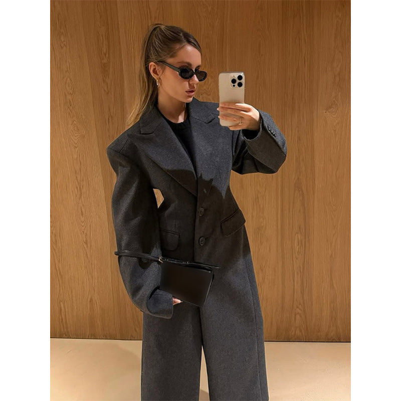 Damen Maxi-Wollmantel mit Oversized-Schnitt und strukturierter Schulterpartie Drune
