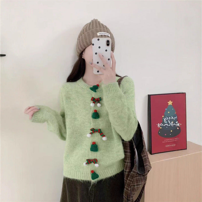 Damen Strickjacke mit festlichen Applikationen und Knopfdetails Drune