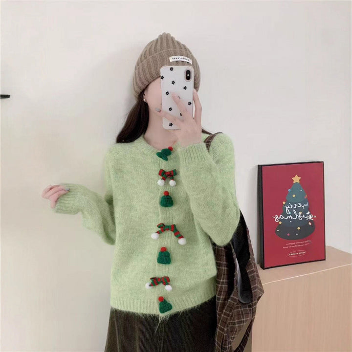 Damen Strickjacke mit festlichen Applikationen und Knopfdetails Drune