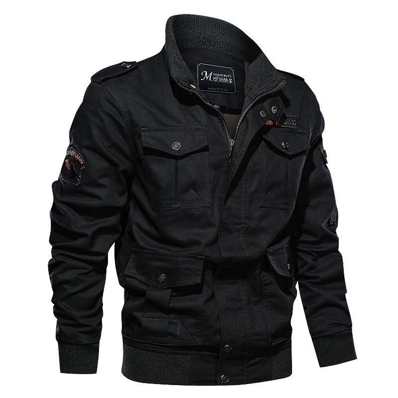 Herren Canvas-Fliegerblouson mit Epauletten, Mehrfach-Pattentaschen und Rippbündchen Drune
