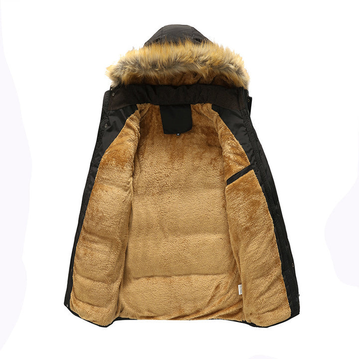 Herren Wattierter Parka mit abnehmbarer Kunstfellblende, Teddyfutter und Windschutz Drune