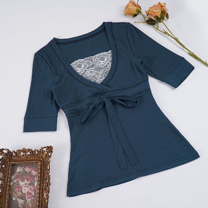 Damen Wickeloberteil mit eleganter Schleife und tiefem V-Ausschnitt Drune