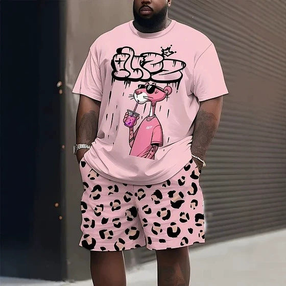 Herren nan lässiges Freizeit-Zweiteiler-Set mit großflächigem Smiley-Sonnenbrillen-Print Drune