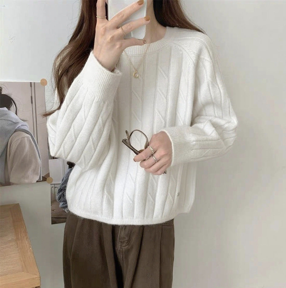Damen lässiger Strickpullover mit Waffelmuster und weitem Schnitt Drune
