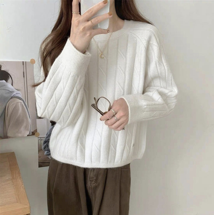 Damen lässiger Strickpullover mit Waffelmuster und weitem Schnitt Drune