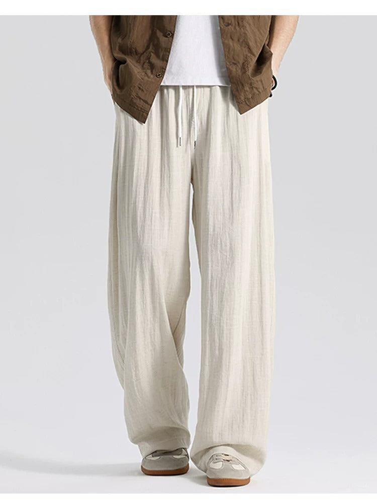 Herren Weite Leinenhose im Oversize-Stil mit Kordelzug und Seitentaschen Drune