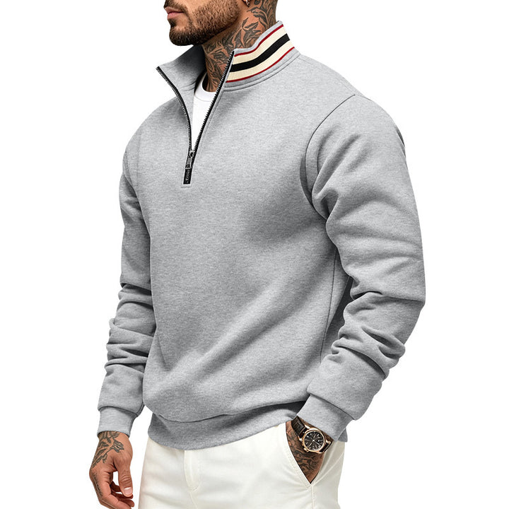 Herren Sweatshirt mit Halbreißverschluss und gestreiftem Stehkragen Drune