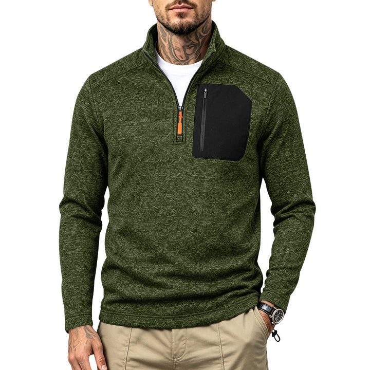 Herren Texturierter Troyer-Pullover mit halbem Reißverschluss und Brust-Zip-Tasche Drune